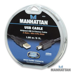 ΚΑΛΩΔΙΟ  MANHATTAN USB 2.0 Cable USB-A male - mini USB-A male Μαύρο 1.8m (390361)