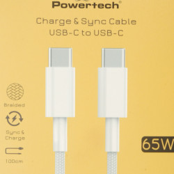 POWERTECH καλώδιο USB-C PTR-0181, 65W, 480Mbps, 1m, λευκό